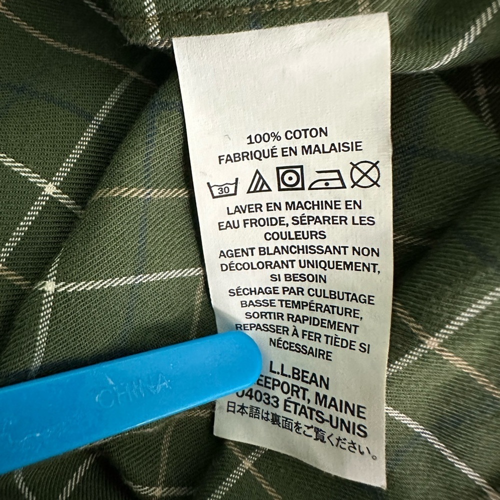 Mint L.L. BEAN Wrinkle Resistant SHAMROCK PLAID Cotton Button Front Shirt sz M - Picture 5 of 5